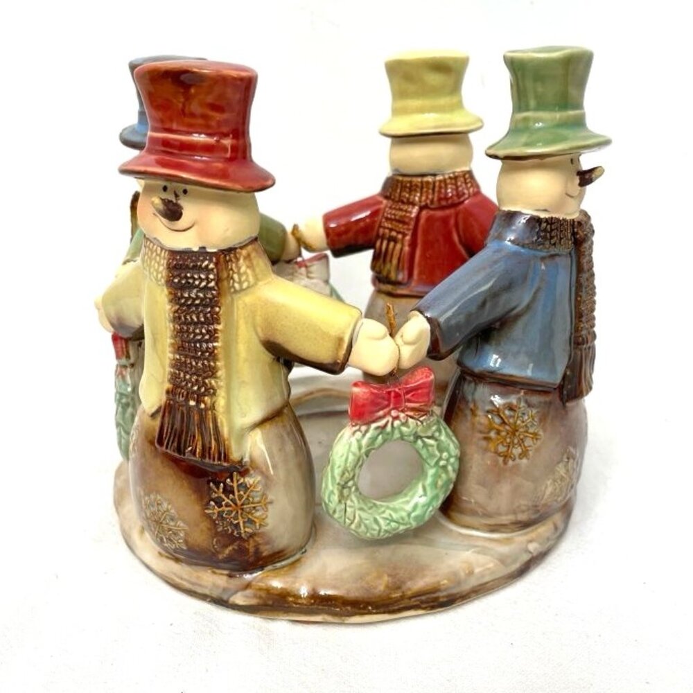 Yankee Candle Christmas Candle Ring Snowmen w/ Wreaths Ceramic